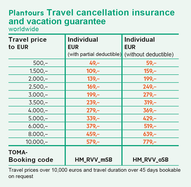 insurance, travel insurance, EN_HanseMerkur, Travel cancellation, price, Preistabelle