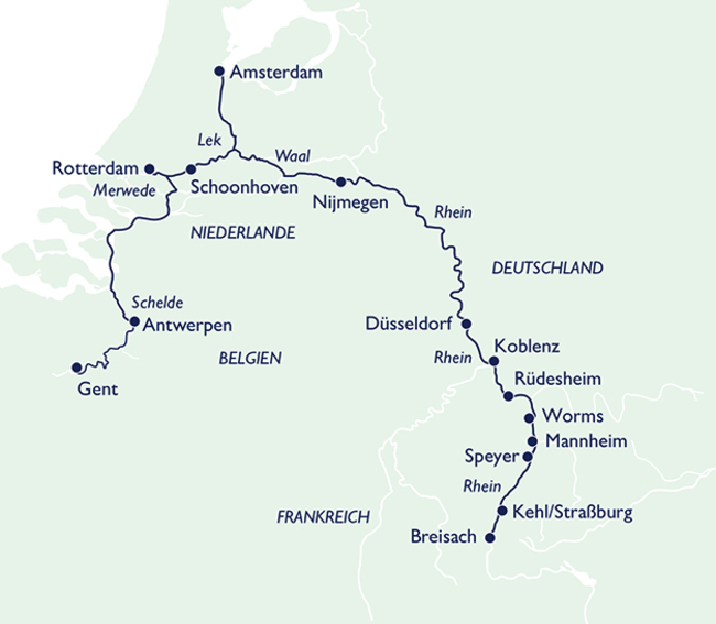 Routenkarte Fascinating rivers and Benelux canals