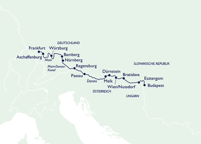 Routenkarte Along the Danube and Main-Danube-Canal