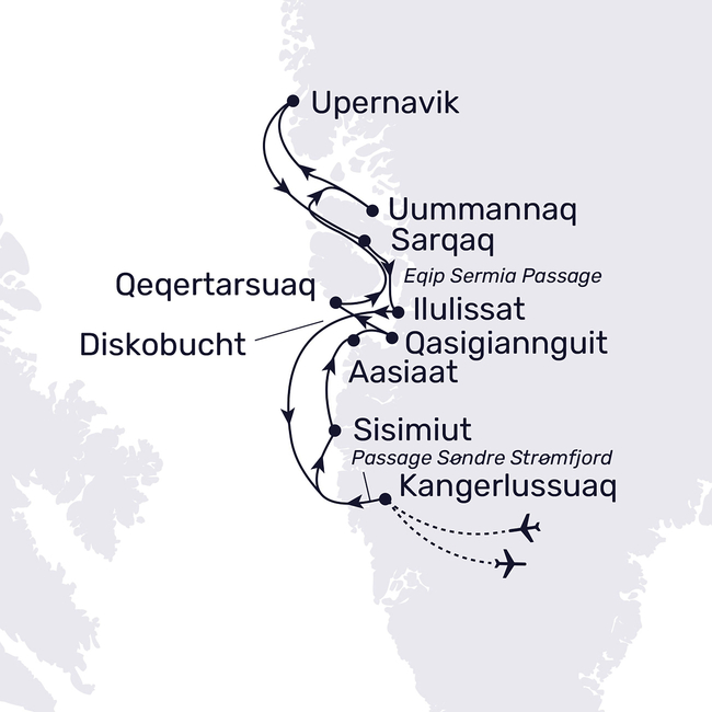 Routenkarte Grönland intensiv mit Diskobucht