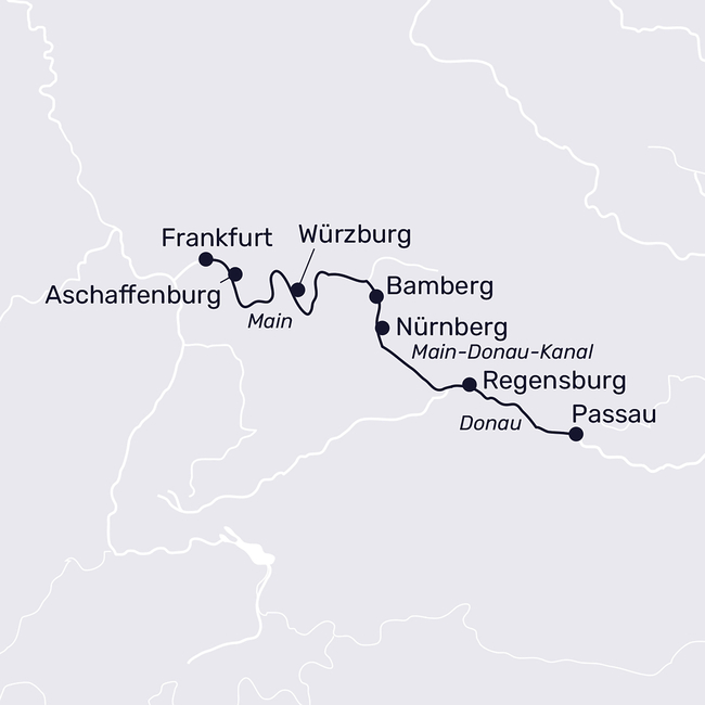 Routenkarte Historische Highlights an Donau, Main & Co.