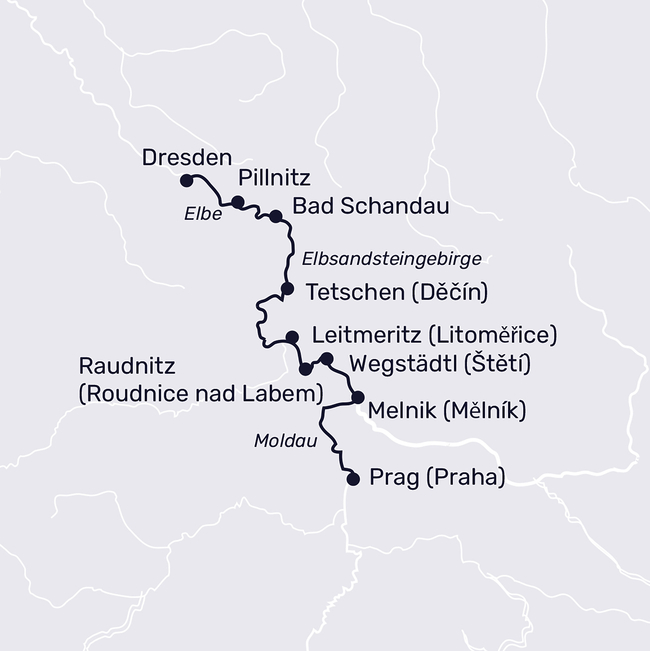 Routenkarte Elbimpressions between Dresden and Prague