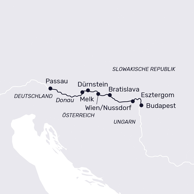 Routenkarte Danube - one river, four countries