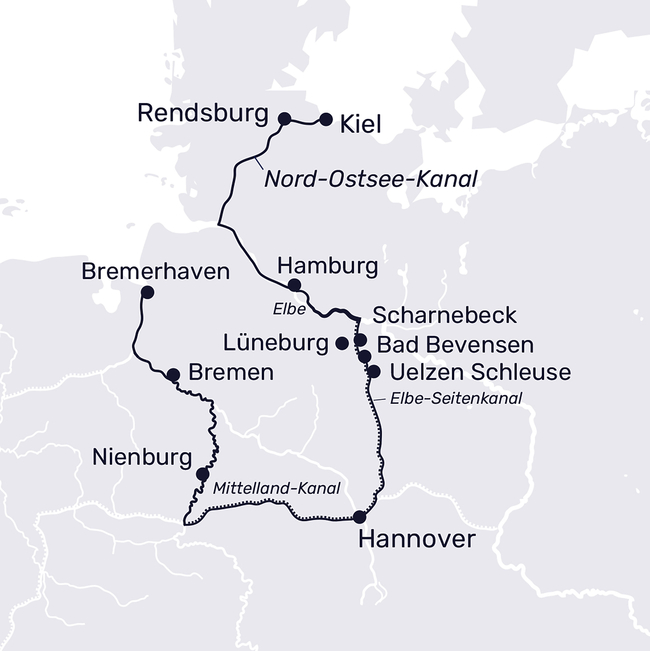 Routenkarte From Kiel to the Sail to Bremerhaven