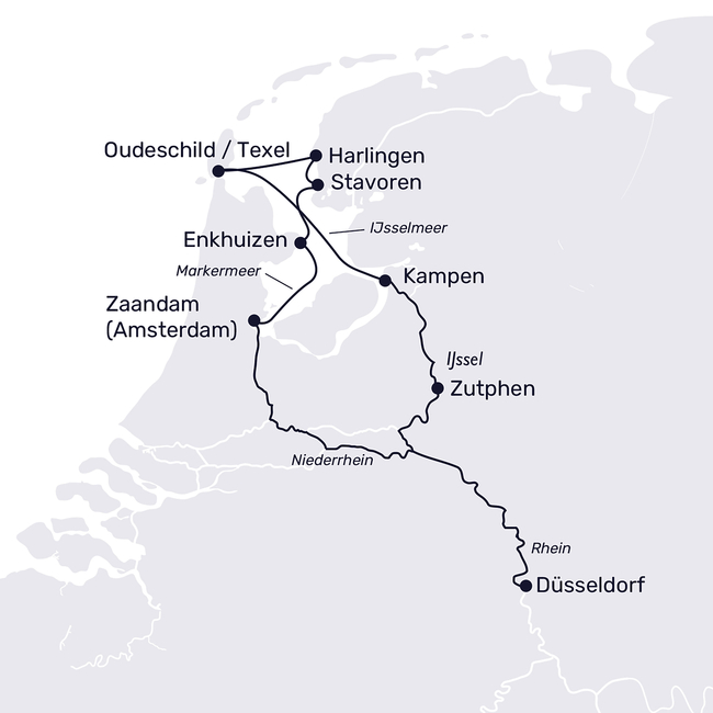 Routenkarte From the IJsselmeer to the island of Texel