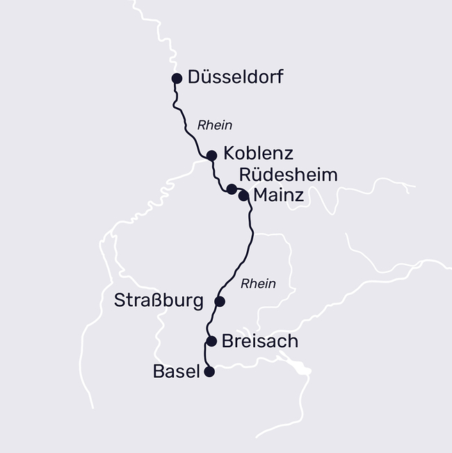 Routenkarte Rhine cruise through three countries