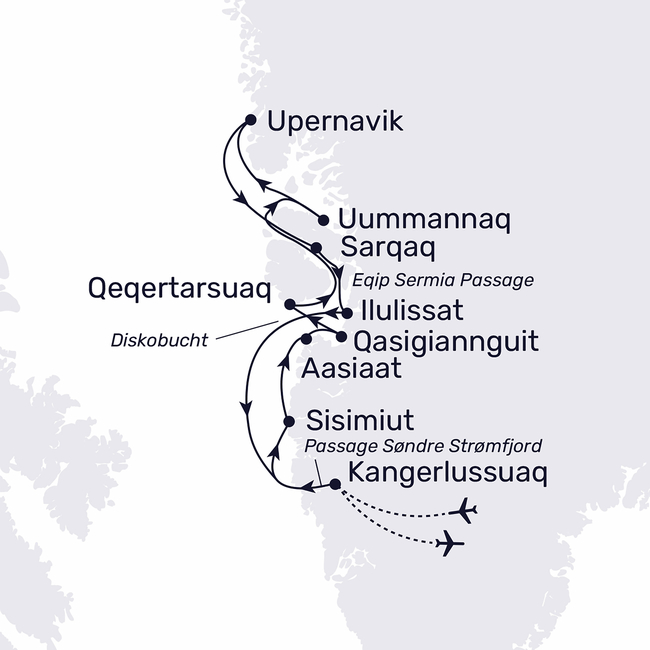 Routenkarte Grönland intensiv