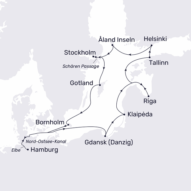 Routenkarte Ostsee Metropolen